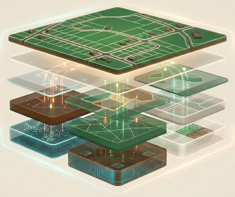 Exploded view of land parcel construction