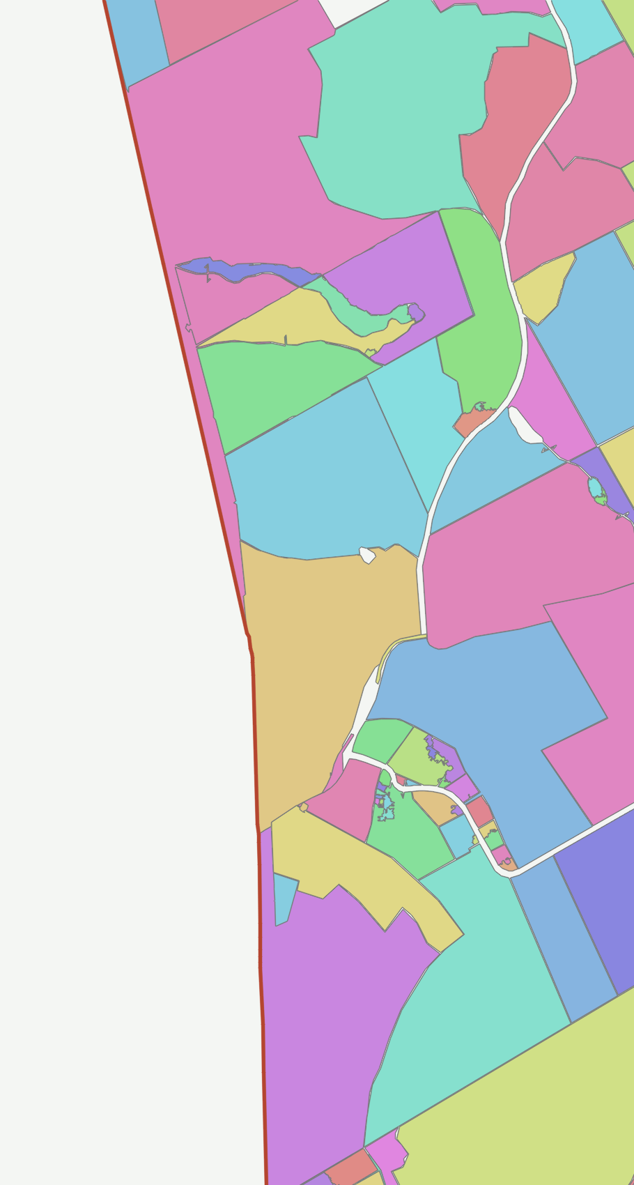 Detail of Cornish parcels along the Parsonsfield town line, each clipped and snapped onto the red Census boundary